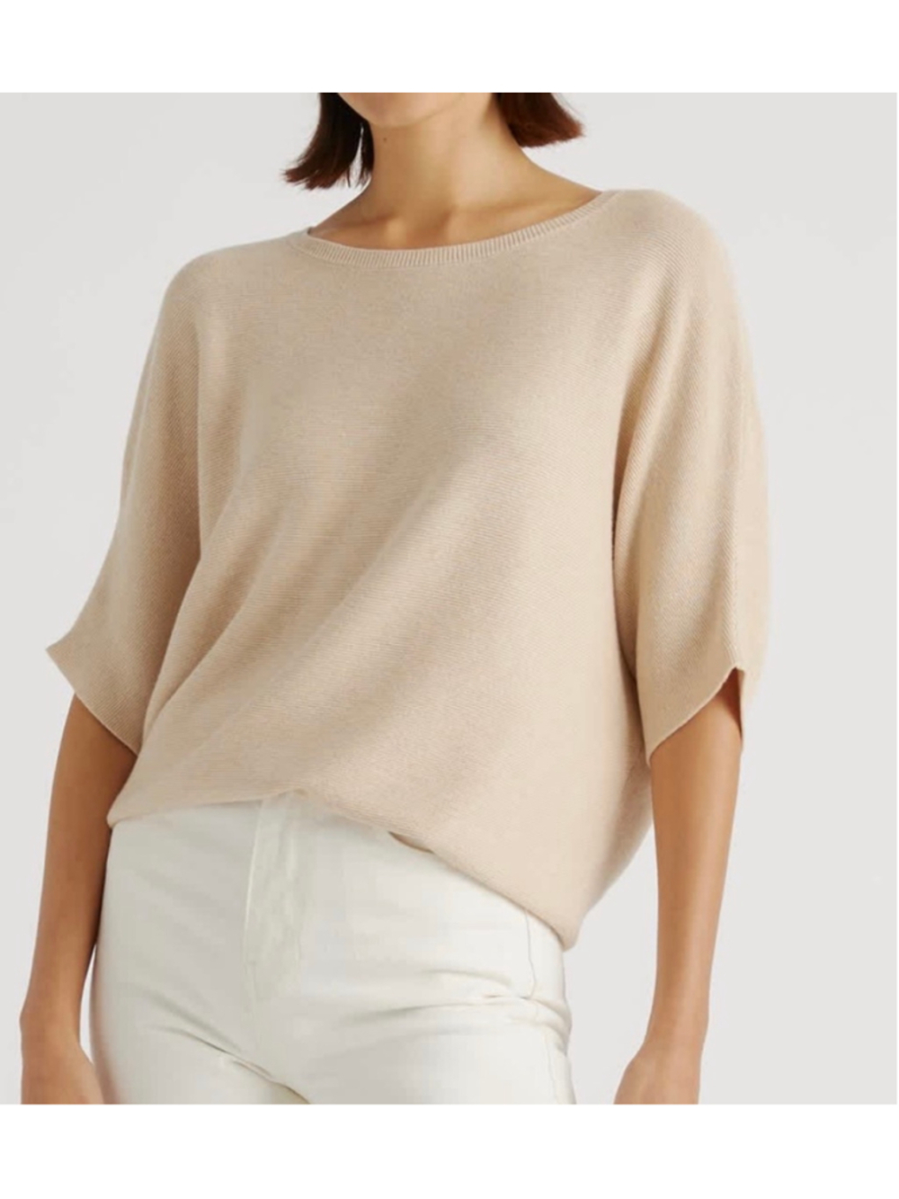 Quince cashmere Beige Short Sleeve Scoop Neck Sweater Size M
